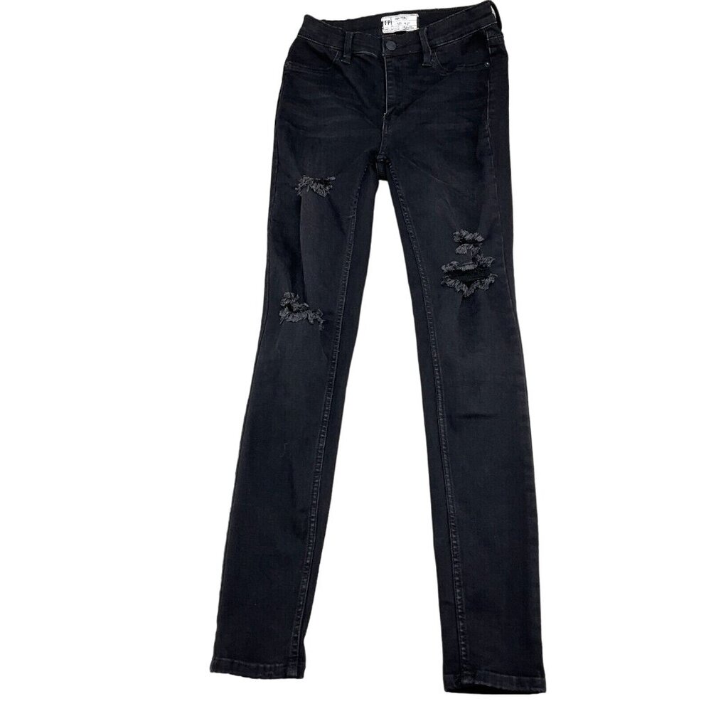 Free People Jeans Women 27W 25W x 30L Black Destroyed Skinny‎ Cotton Stretch